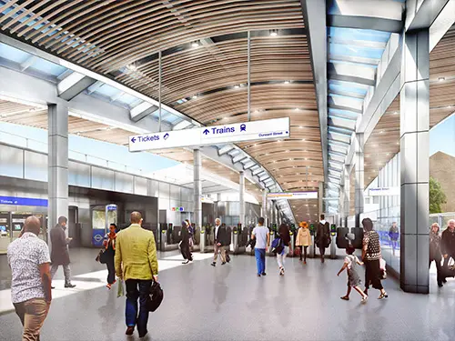 Whitechapel Station with various people